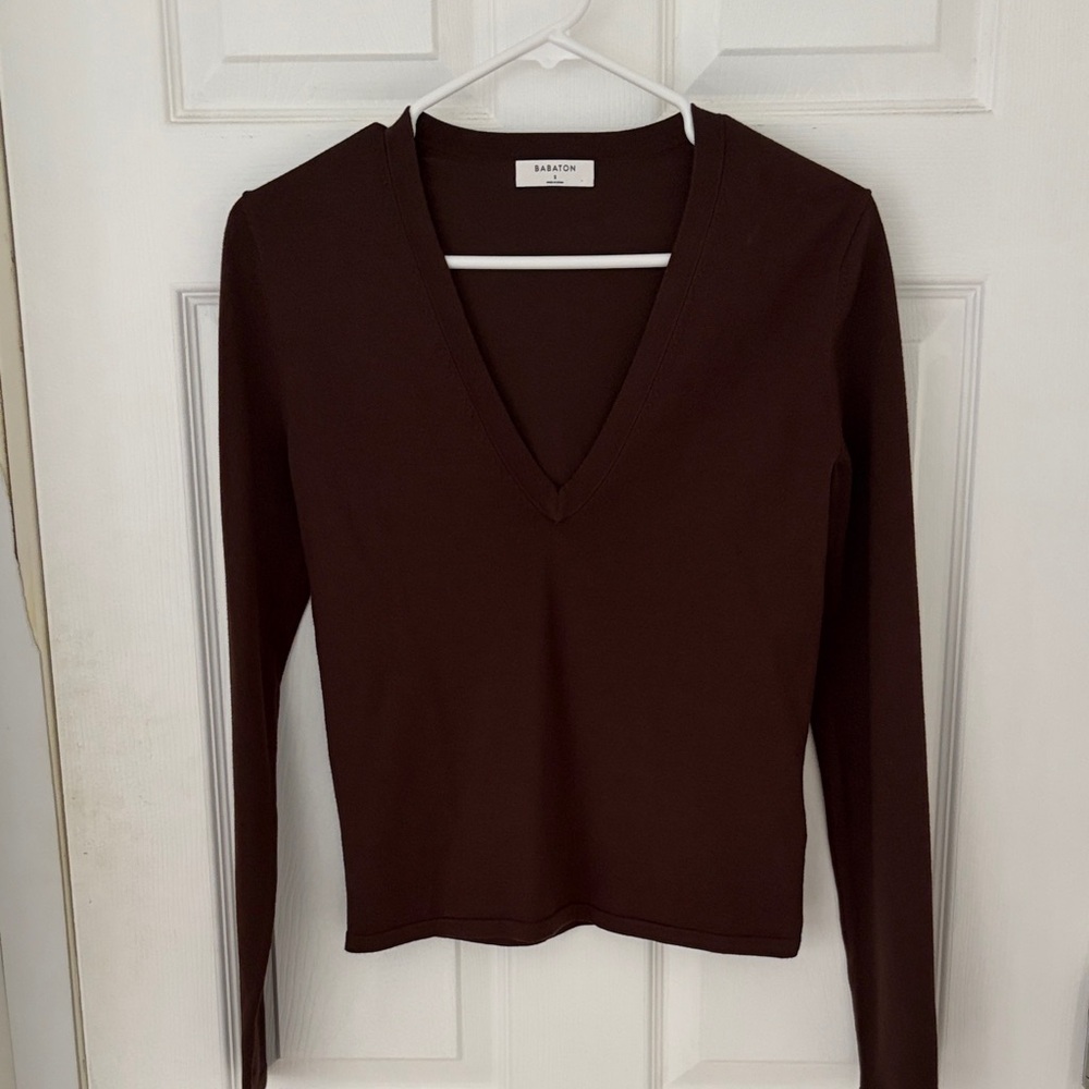 Aritzia Babaton Dark Brown V-Neck Sweater